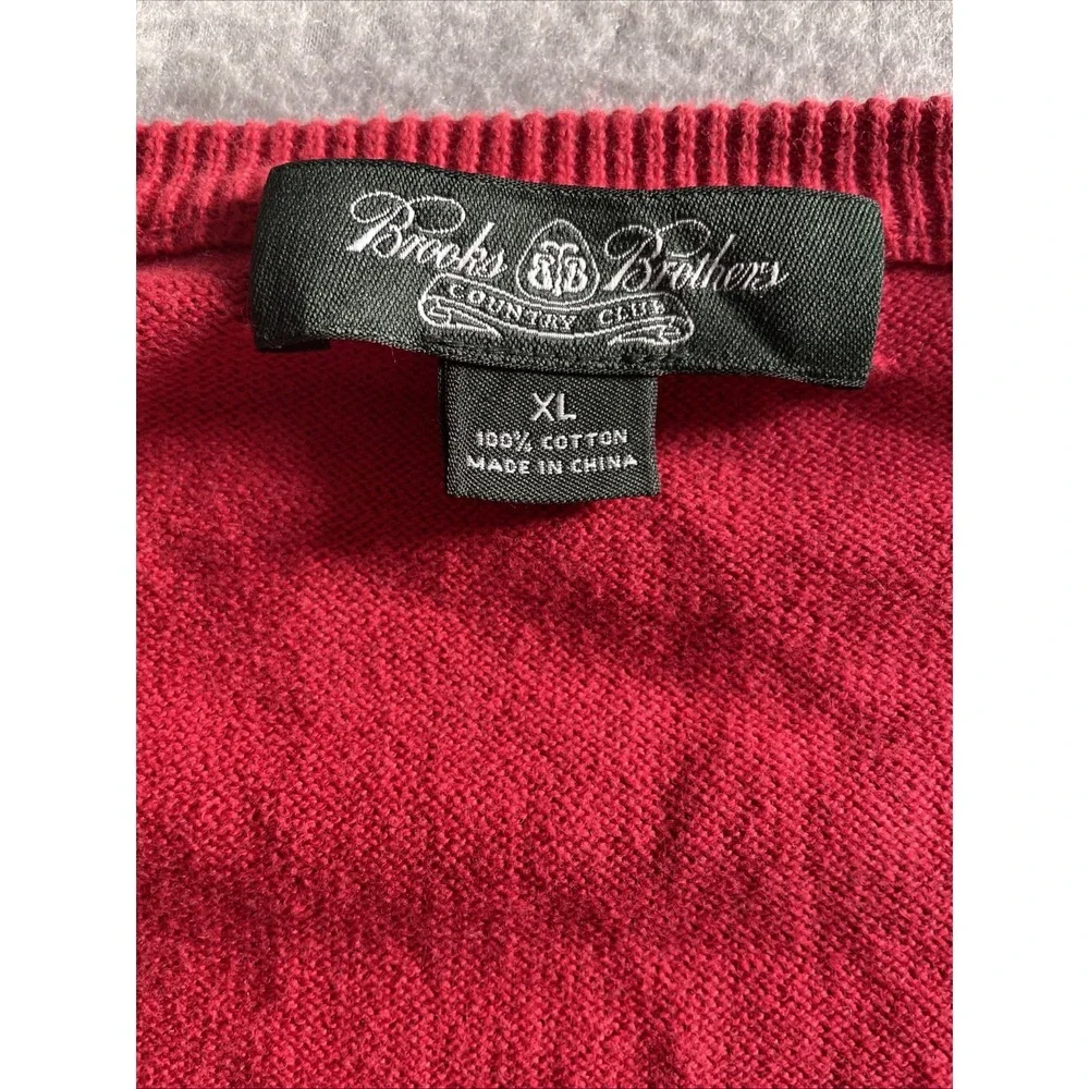 Brooks Brothers Country Club‎ RED 100% Cotton V-Neck Jumper Pullover Sweater XL